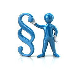 Blue character man holding paragraph symbo