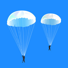 парашютисты на фоне неба, векторная иллюстрация