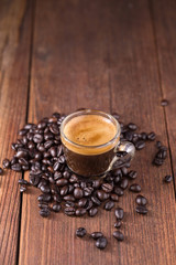 coffee on the wooden background, coffee background concept.