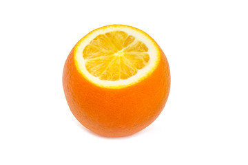 Partly cut orange on a light background