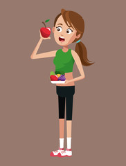 woman sport with apple nutrition vector illustration eps 10