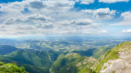 Panorama of mountains and town in the valley
