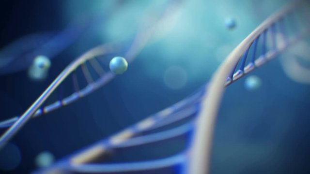 4K 3d rendered closeup footage with DNA molecule folds into a helix. Background science or medical video.