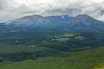 Fototapeta premium Kronotsky Nature Reserve on Kamchatka Peninsula. View from helicopter.