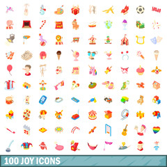 100 joy icons set, cartoon style