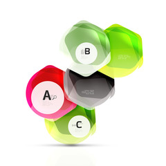 Glass color hexagons. Glossy plastic hexagon design with text