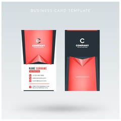 Modern Creative Vertical Red Business Card Template. Flat Design Vector Illustration. Stationery Design