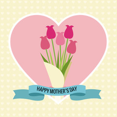 happy mothers day card heart bouquet flowers vector illustration eps 10
