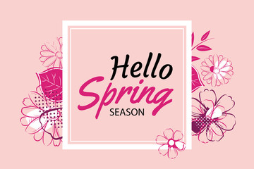 Fototapeta na wymiar Hello spring banner template with colorful flower.Can be use voucher, wallpaper,flyers, invitation, posters, brochure, coupon discount.