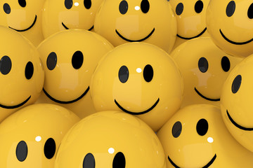 yellow smileys in social media concept 3D rendering