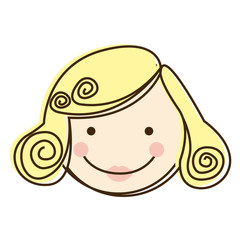 front view colorful silhouette cartoon woman face with blond hair vector illustration