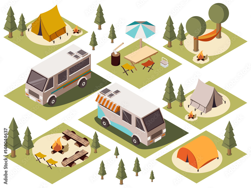 Canvas Prints camp elements isometric set