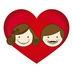 colorful silhouette cartoon heart with parents face vector illustration