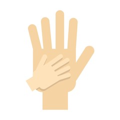 Parent and child hands together icon, flat style