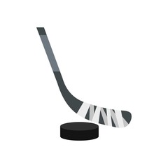 Hockey stick and puck icon, flat style