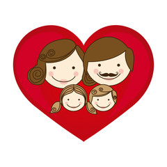 colorful silhouette cartoon heart with family faces vector illustration