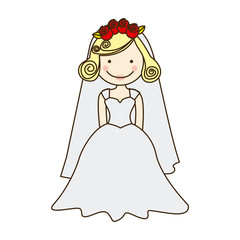 colorful silhouette cartoon bride with costume vector illustration