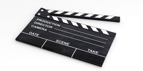 Naklejka premium Movie clapper on white background. 3d illustration