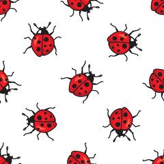 Ladybugs seamless pattern. Cute cartoon insect texture. Vector illustration