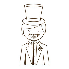 silhouette cartoon half body groom with suit and hat vector illustration