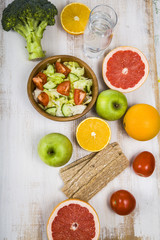 Food for diet  on a wooden table.