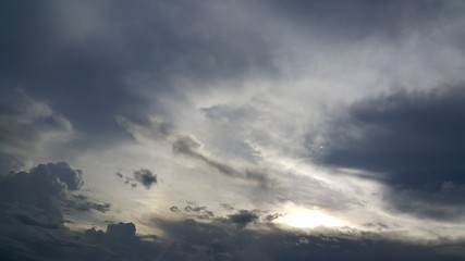 Cloudy sky with sun ray