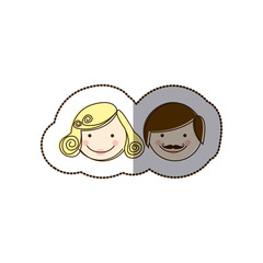 sticker front view colorful silhouette cartoon parent faces vector illustration