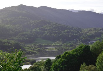 Lake in green valley