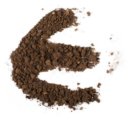 letter e, pile of soil isolated on white background