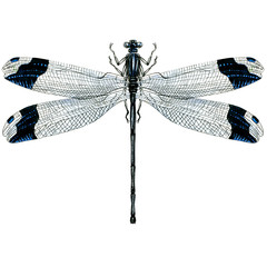 Black dragonfly isolated, watercolor illustration on white, top view © lnsdes
