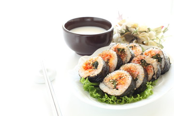 korean food, Gimbap and Makgeolli