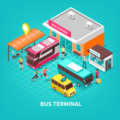 Bus Terminal Isometric Illustration