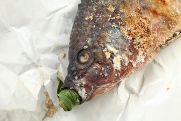 Salt baked mango fish represent the thai cuisine and food concept related idea. 