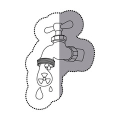 monochrome silhouette sticker of faucet with dripping radioactive liquid vector illustration