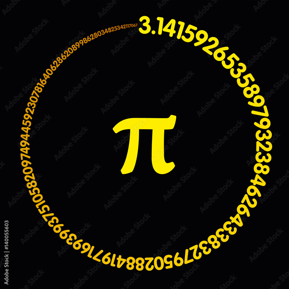 Poster golden number pi. hundred digits of the constant forming an orange-yellow colored circle. value of i