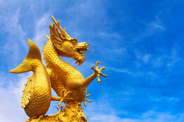 Chinese dragon statue on sky background.