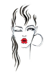 Portrait of a girl, she winks and sends an air kiss