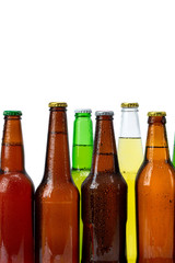 Set of beer bottles isolated
