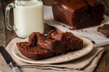 Chocolate-banana Loaf cake on paper  