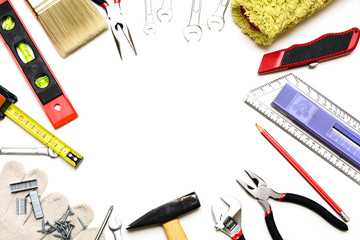 Tools for repairing top view on white background