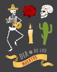 Colorful symbols for dia de los muertos day of the dead vector.