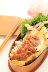 Japanese homemade packed lunch, Katsu don rice