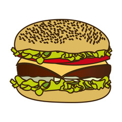 color figure with big burger vector illustration