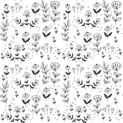 Fototapeta na wymiar Floral pattern. Black and white botanic background. Vector illustration.