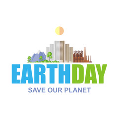 Fototapeta premium Earth day. Save our planet. Poster with the image of a city and industrial landscape.