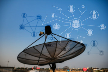 Satlelite dish with social info graphic 
