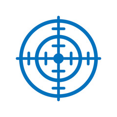 Icono plano target azul en fondo blanco