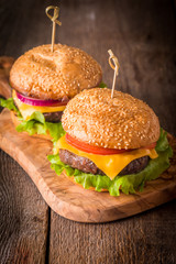 Closeup of home made burgers