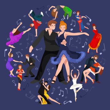 Happy Salsa dancers couple isolated on white icon pictogram, man and woman in dress dancing  with passion