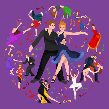 Happy Salsa dancers couple isolated on white icon pictogram, man and woman in dress dancing salsa with passion